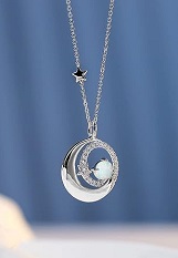 pretty silver moon star baby October birthstone necklace